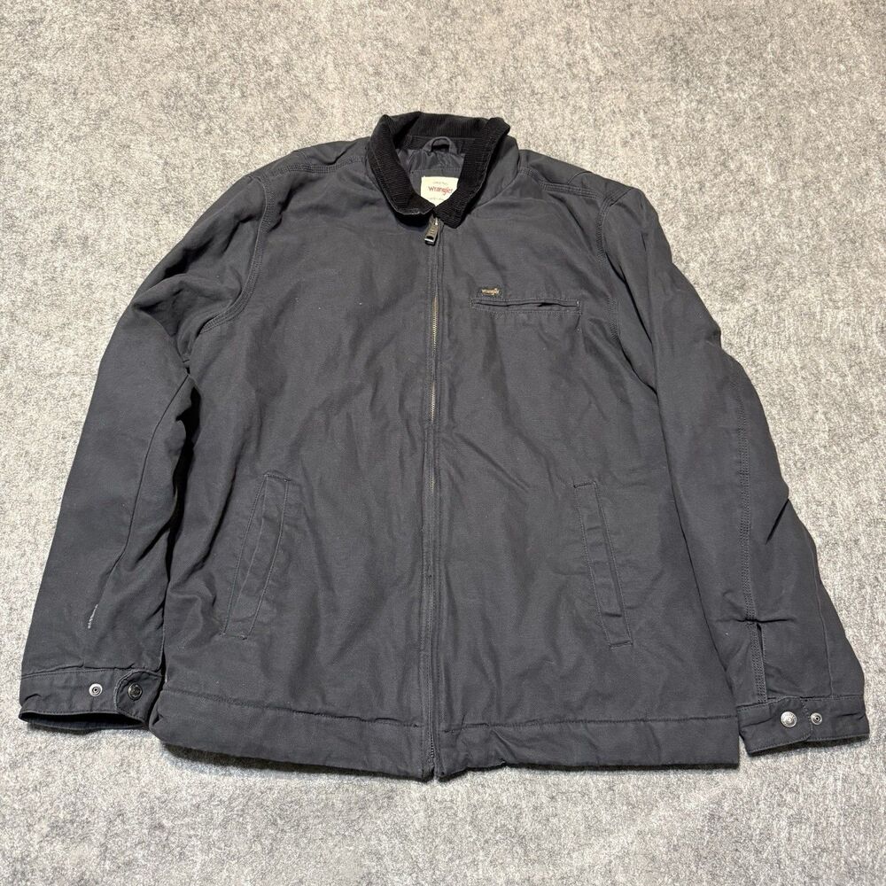 Wrangler Men's Canvas Work Jacket Size L Black Corduroy Collar Inner Quilted